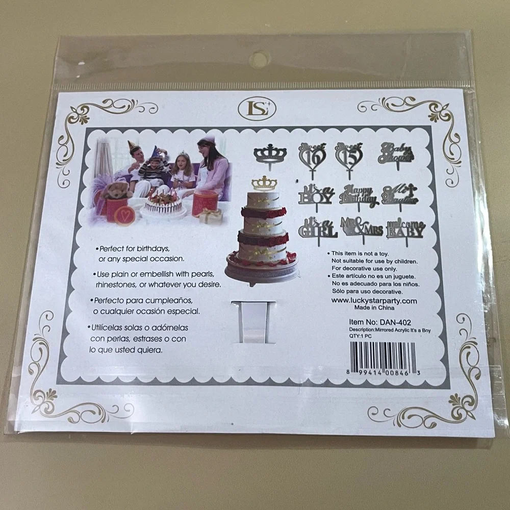 NWT Mi Bautizo Cursive Mirrored Acrylic Cake Topper